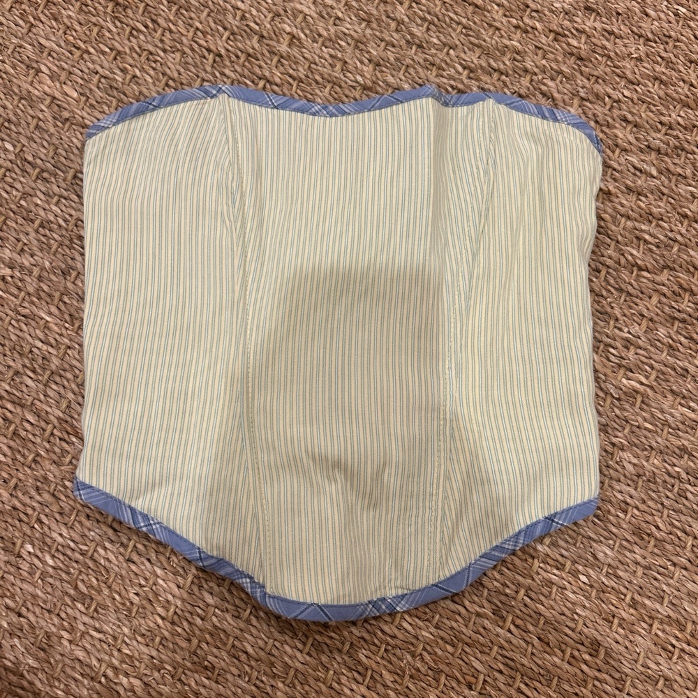 Striped Yellow Women’s Corset with Blue Trim